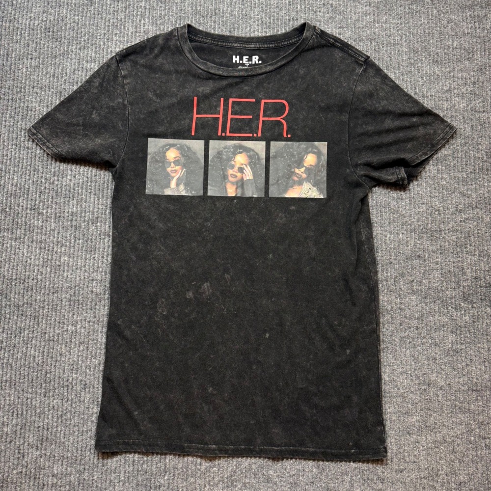 H.E.R. Concert Tour T-Shirt Unisex Small Black Acid Wash Graphic Tee Tour Dates
